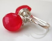 Juicy watermelon pink chalcedony earrings wire wrapped gemstones sterling silver neon