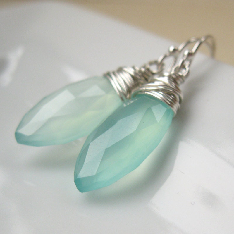 Sea foam Chalcedony earrings in aqua mint