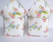 Mini Fabric Storage Organizer Bins Baskets - Set of 4 - Lovebirds in Ivory - Leanika Maison