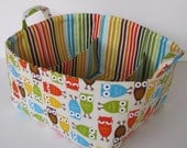 READY TO SHIP - Diaper Caddy - Fabric Organizer Storage Bin Basket  - with Dividers - Bermuda Owls
