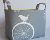 Storage and Organization -  Fabric Basket Container Bin - Birdie Spokes in Gray/Grey