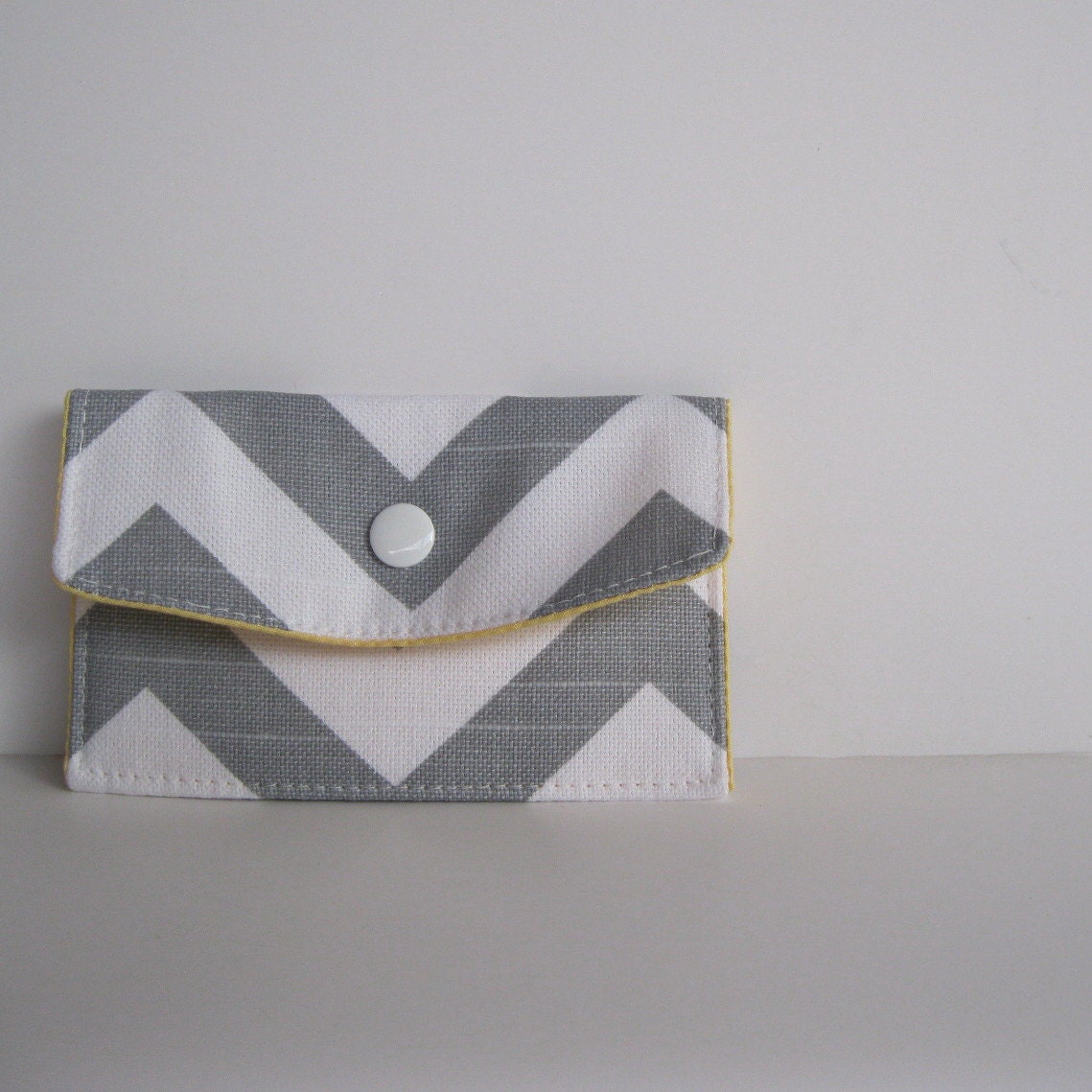 Fabric Mini Wallet - Business Card Case - Gift Card Holder - Gray White Chevron