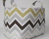 Storage and Organization - Fabric Basket Organizer Container Bin - Zoom Zoom - Chevron - River Rock