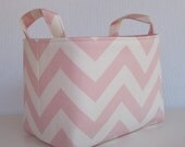 Storage Organization - Fabric Organizer Container Basket Bin - Light Pink and White Chevron