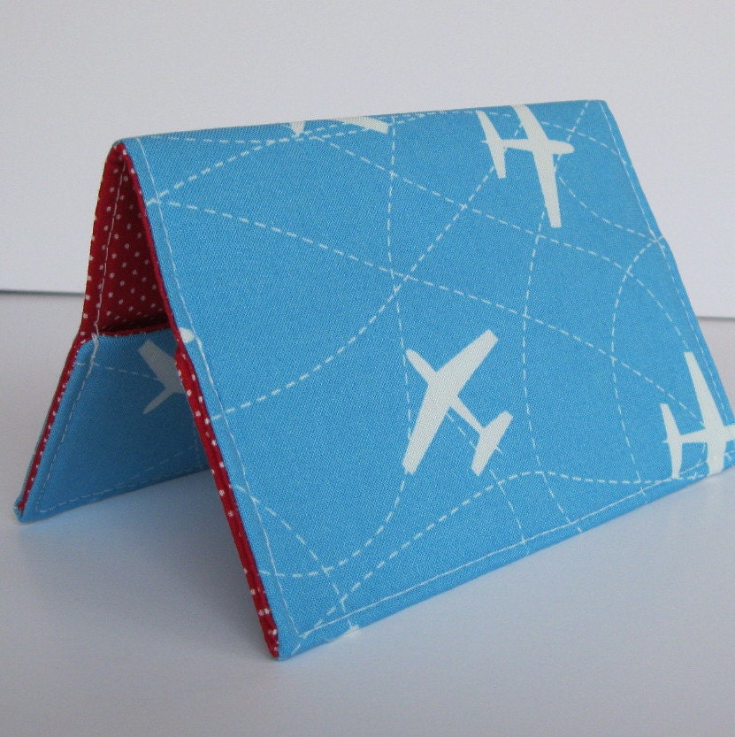 Passport Case Cover Fabric - White Airplanes on Blue