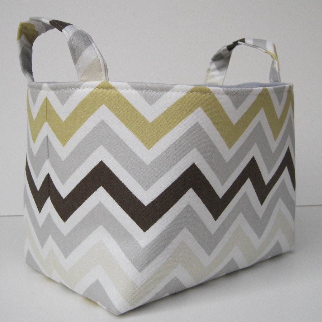 Storage and Organization - Fabric Basket Organizer Container Bin - Zoom Zoom - Chevron - River Rock