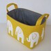 Storage and Organization Fabric Organizer Bin Container Basket - Ele Elephant - White on Yellow