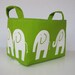 Storage Organization Fabric Organizer Bin Container Basket - Ele Elephant - White on Chartreuse Green
