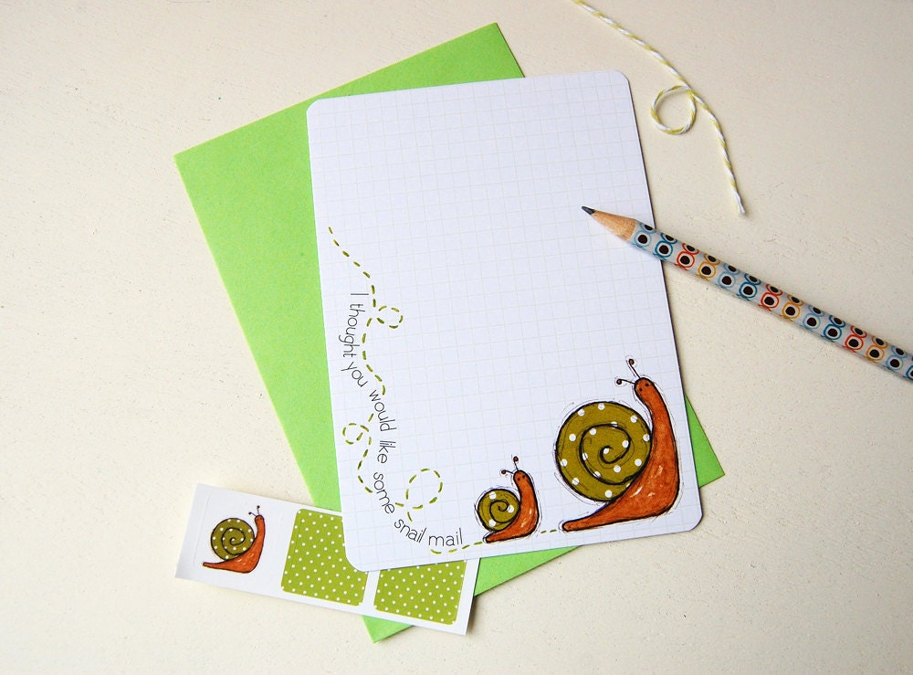Snail Notecards - Squared - Set of Six Postcards with Stickers
