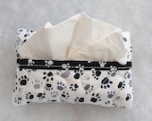 Tissue Holder Quilted - Pawprints in Black and Grey