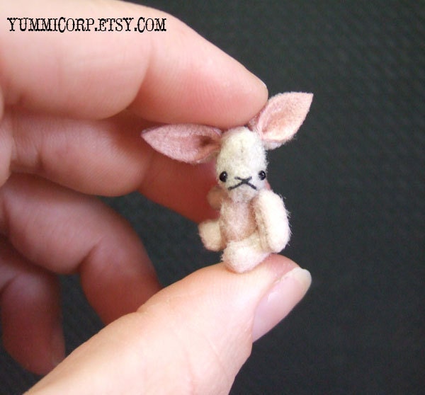 Micro Mini pink bunny rabbit by bear artist S Moog ONE INCH TALL quarter scale