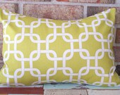 Decorative Pillows Cover -  Citron - Pear - Gold - Olive - Mustard Geometric Links Lumbar - 12 x 16 Cushion - Baby Nursery Decor