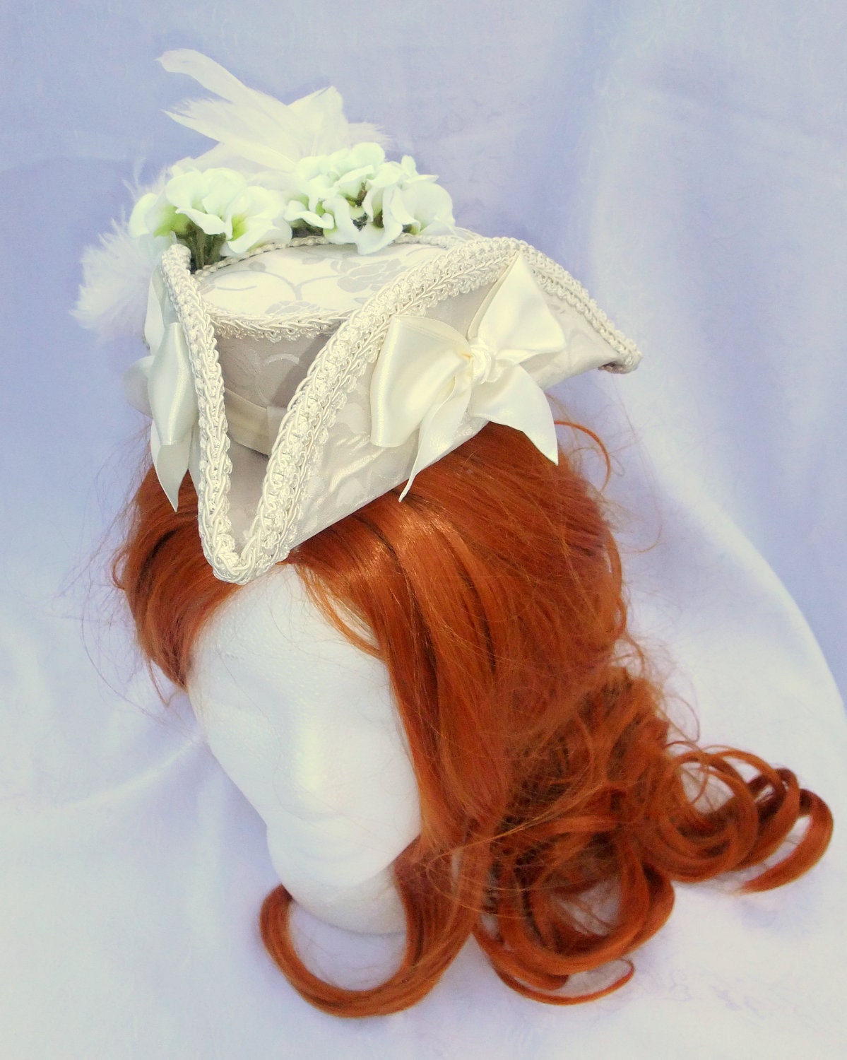 Neo Victorian Bridal Tricorn, Neo Classical bridal hat, Ivory Mini Tricorn, White Mini Tricorn