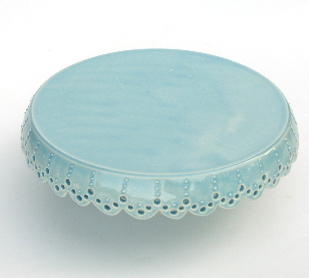 Small cake stand... azure lace cake plate.