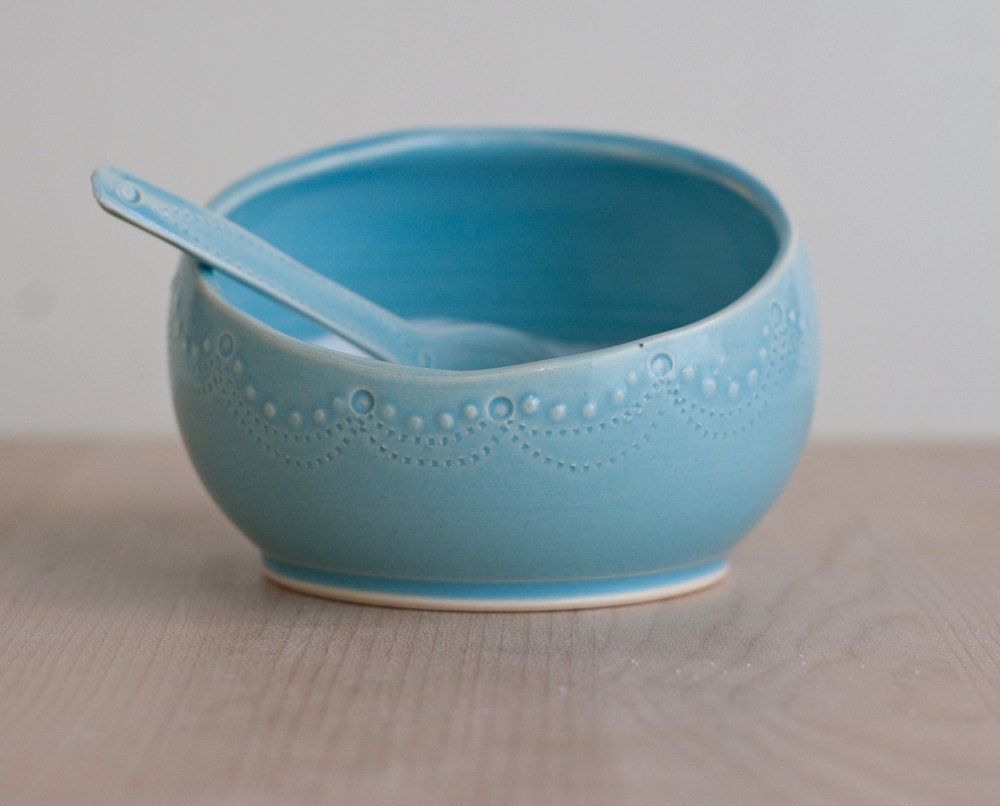 Salt Cellar and Spoon - Aqua
