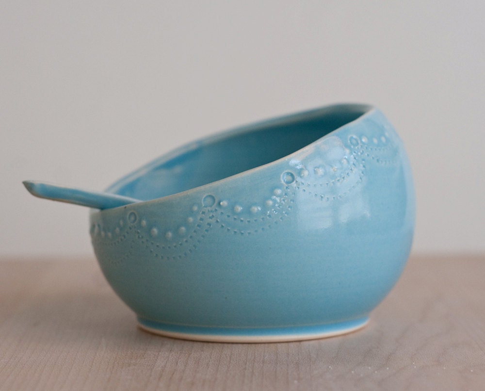 Salt Cellar and Spoon - Aqua
