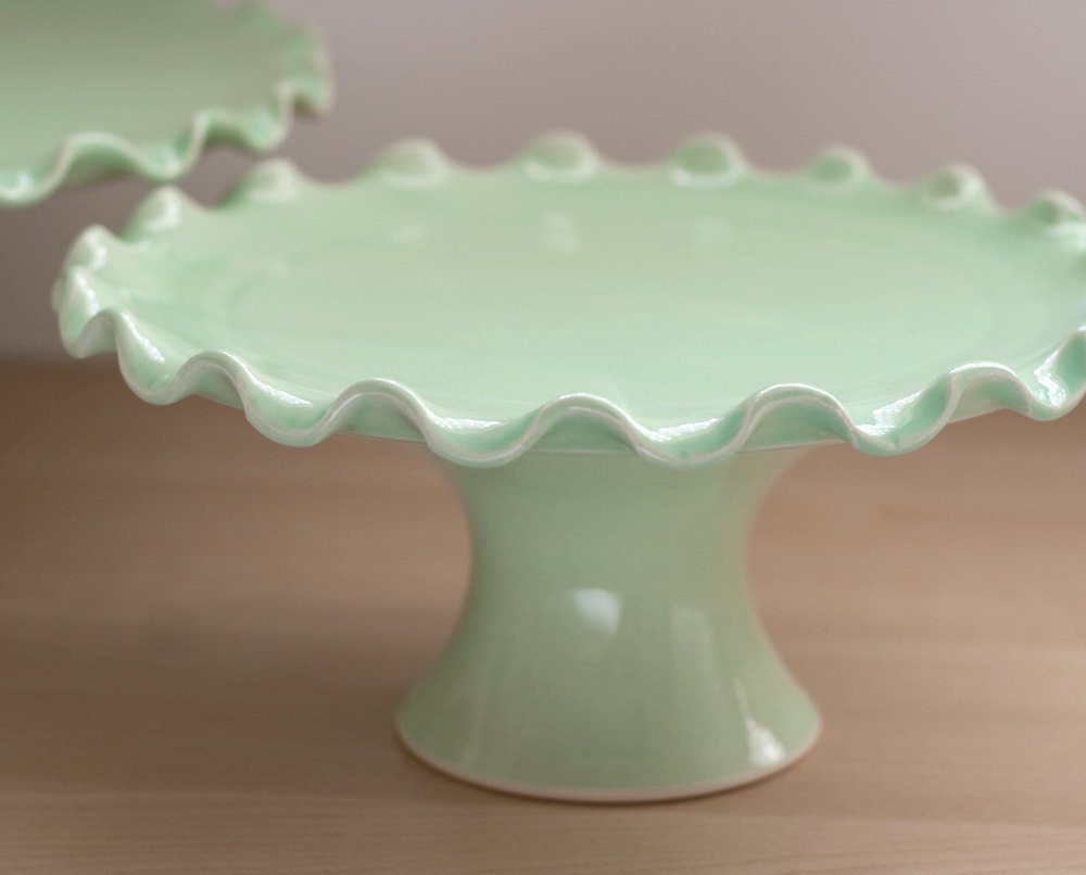Cake Stand Tier Set - Medium 10" and Small 7" - Ruffle Stands - Green