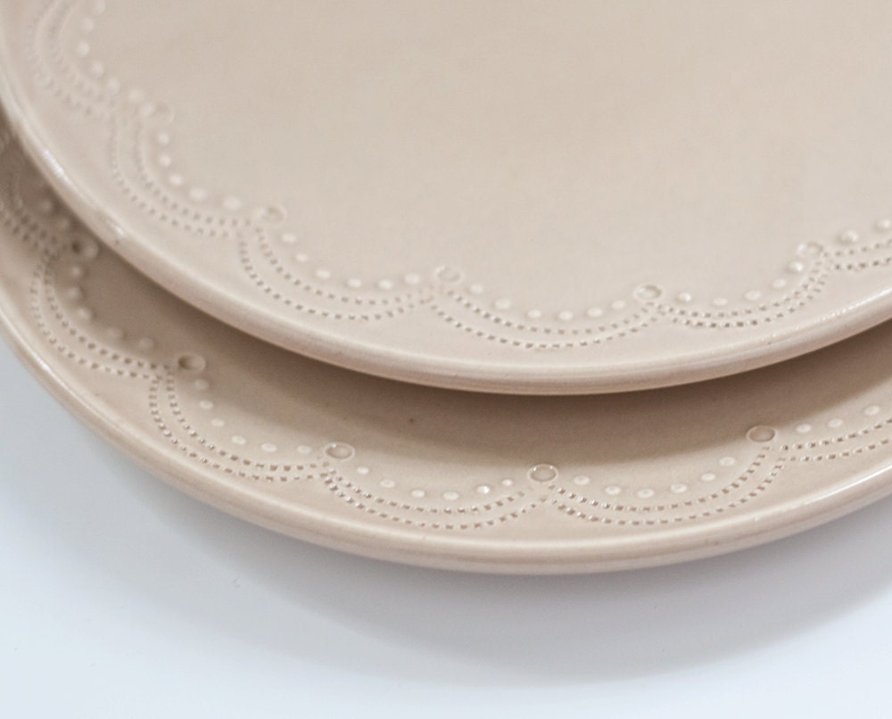 Pottery Dishes - Dessert Plates - Set of 2 - Linen