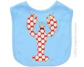 Baby  Lobster Bib - Boy, Girl, Unisex - Red Spotty Lobster Applique - Nautical New Baby Gift