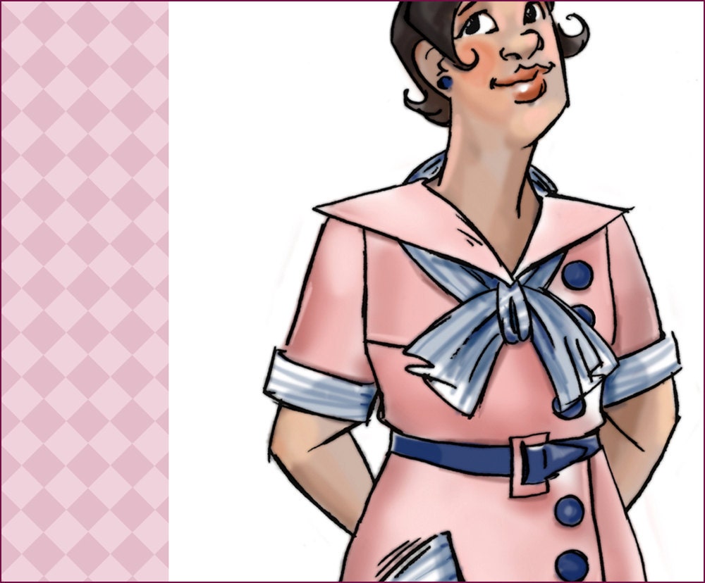 NVL 1930s side button sport frock 46 bust PLUS SIZE