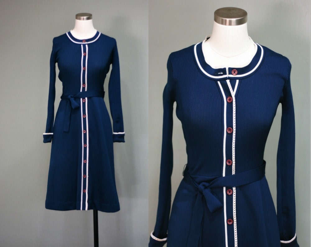 60's S Navy Ribbed Button Up SHIRTDRESS