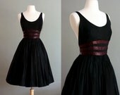 50's XS/S Black Low Cut Organdy Party DRESS
