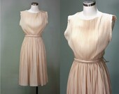 70's S/M Nude Chiffon Micro Pleated DRESS