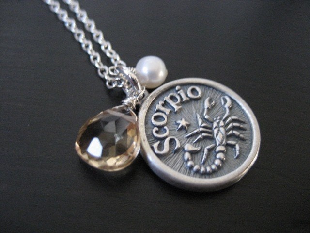 Scorpio - Zodiac Charm Pendant Necklace with Champagne Quartz