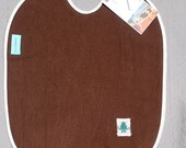 Sale -Robot Baby Bib - handmade, brown denim, Japanese linen robot fabric, blue