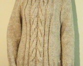 On  SALE  Hand Knit Long Sweater  Tunic  Cable Pattern  Made  from Peruvian Alpaca Wool Yarn
