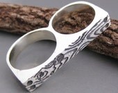 woodgrain knuckle duster double ring DOUBLEWOOD as seen in Time Out NY magazine  sterling silver size 6 and 7