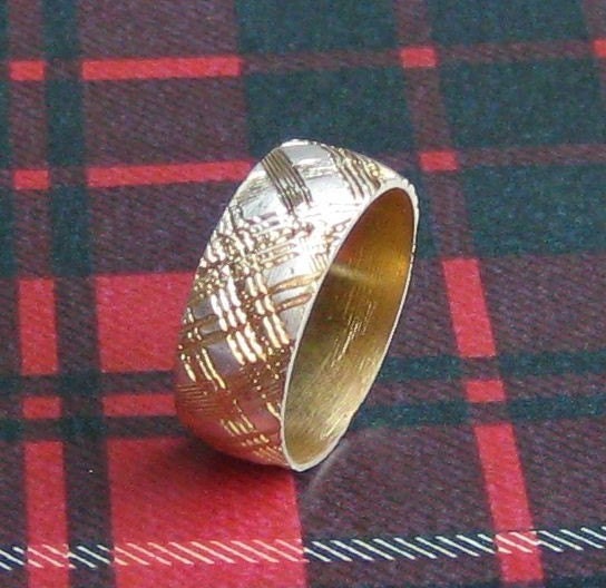 golden PLAID ring 14kt gold plated sterling silver mens Made to Order