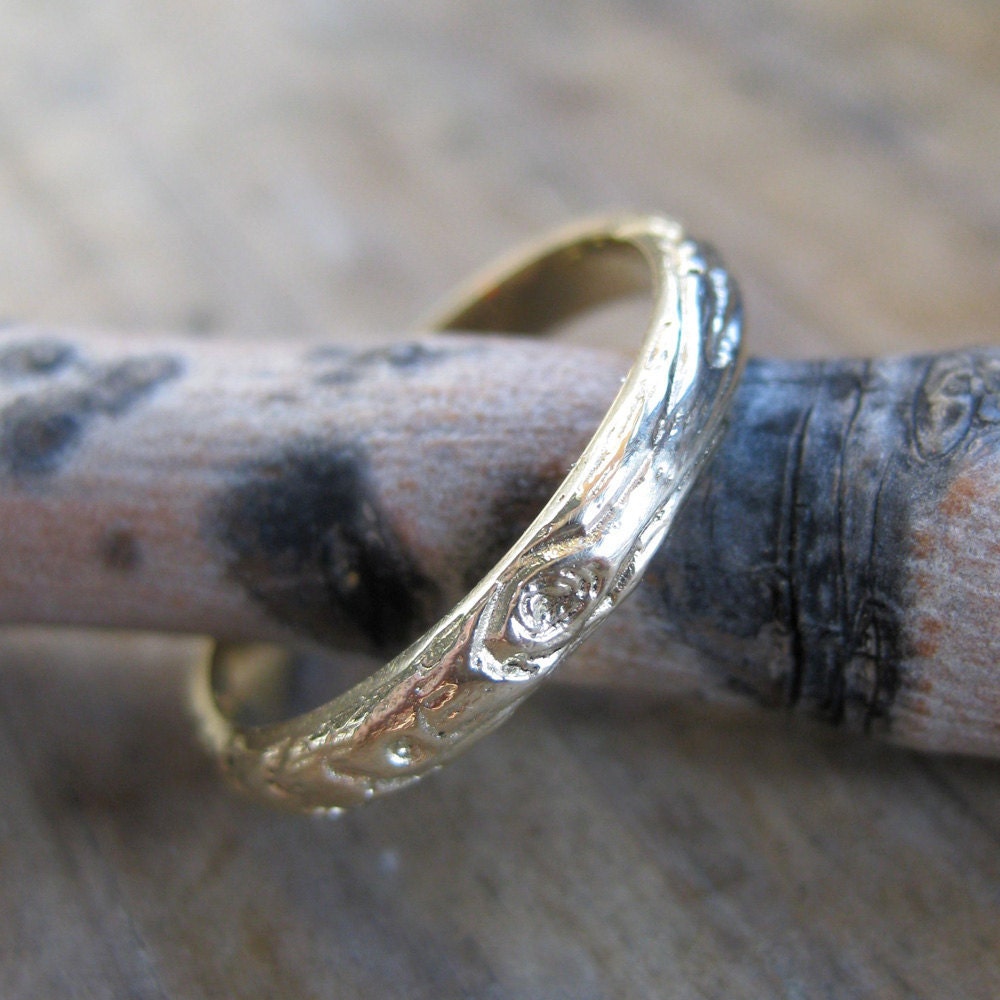 gold woodgrain ring Thinnest PLYWOOD 3mm 14kt yellow sz 5