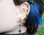 Gold, Silver and Green Leaf Connecting Cartilage Chain Earring - Woods of Lothlorien