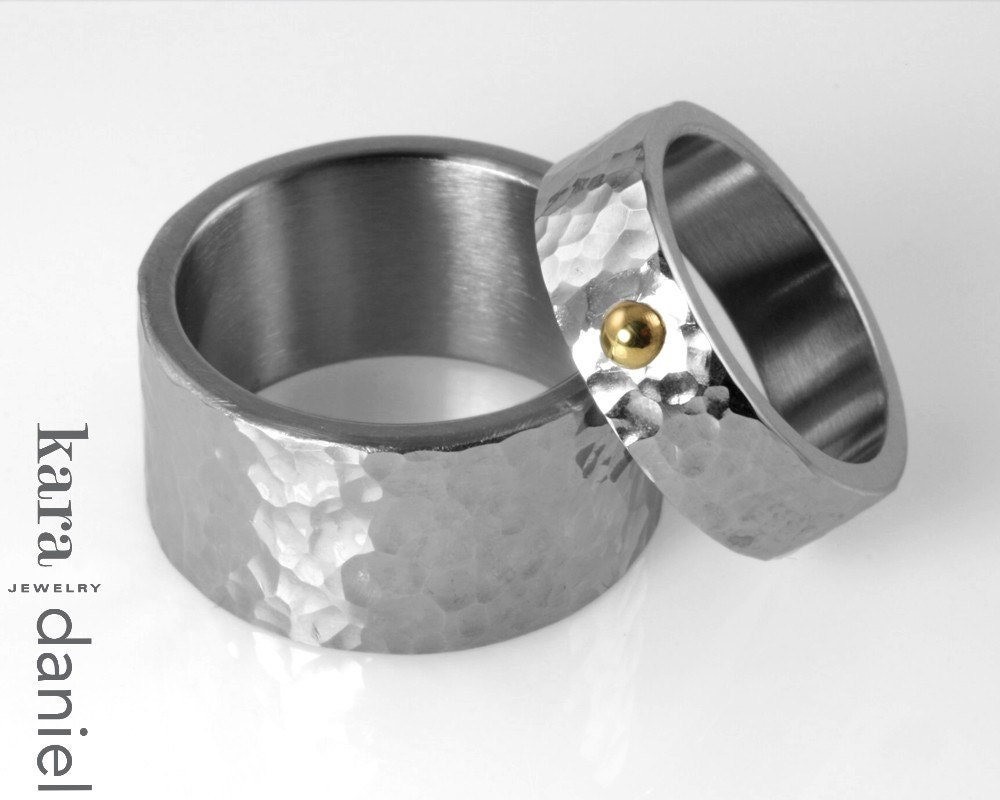 hammer texture in wide stainless band . ring