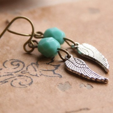 Tiny Teal Wing earrings