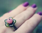 Green & Pink Floral Bud Ring