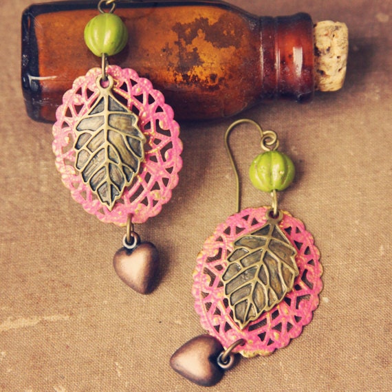colorful leaf and heart earrings