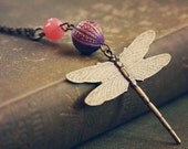 Pink & Purple Dragonfly Necklace