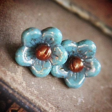 Blue Glass Flower Buds post earrings