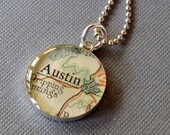 Vintage Map Necklace Austin Texas Sterling Silver SXSW