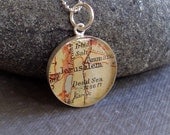 Map Necklace Jerusalem Israel  Sterling Silver Vintage Atlas