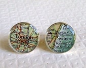 Heirloom Map Cufflinks London and Sydney Solid Sterling Silver Cast One Piece  Luxe Line by sherry truitt