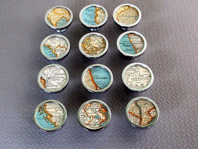 Map Drawer Pulls or Handles Cabinet Knobs Custom 1935 Colliers Atlas Vintage Home Decor