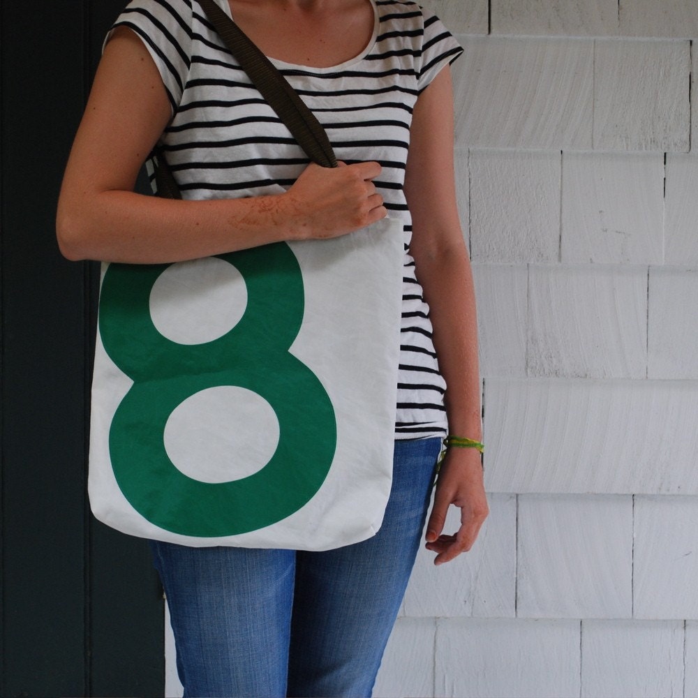 Recycled Sail Beach Tote Bag - Green Number 8