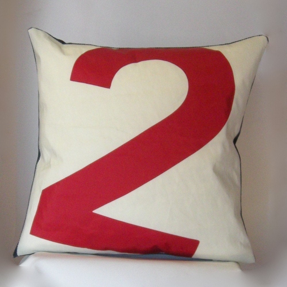 Nautical decor recycled sail pillow - Red Number 2
