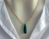 Green Onyx Necklace - Gemstone, 14K Gold Chain, Wire Wrapped, May Birthstone