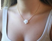Flower Necklace Rainbow Moonstone  with Sky Blue Topaz Cluster