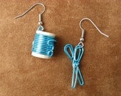 Blue scissors and thread EARRINGS Seamstress