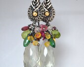 Sunny Season-Fine 999/sterling silver,14k goldfill,Green amethyst,Sapphires,pink ruby,garnet,peridot,green apatite earrings